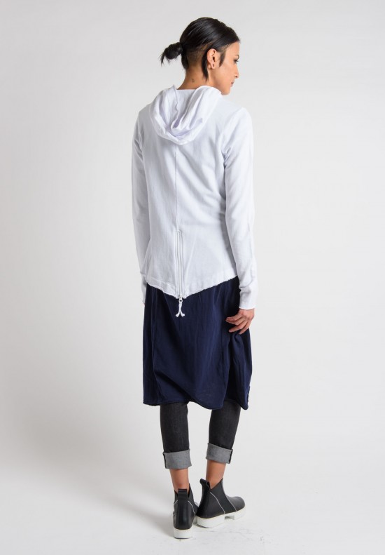 Rundholz Black Label Cotton Raw Seam Zipper Hoodie in White	