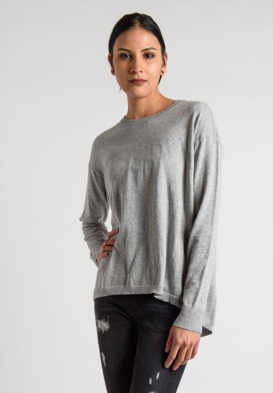 Wilt Split Back Slouchy Crew Neck Sweater in Grey