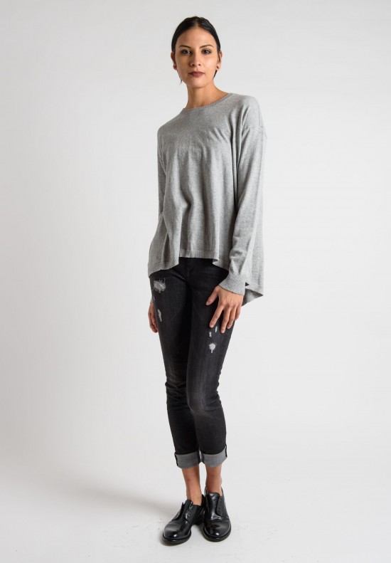 Wilt Split Back Slouchy Crew Neck Sweater in Grey