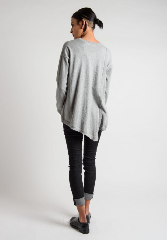 Wilt Split Back Slouchy Crew Neck Sweater in Grey
