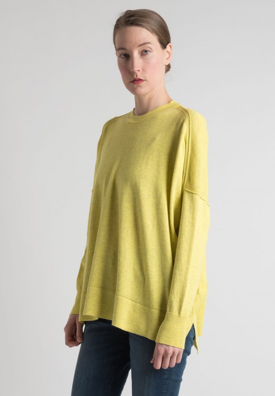 Lou Tricot Cotton Crew Neck Sweater in Lemon