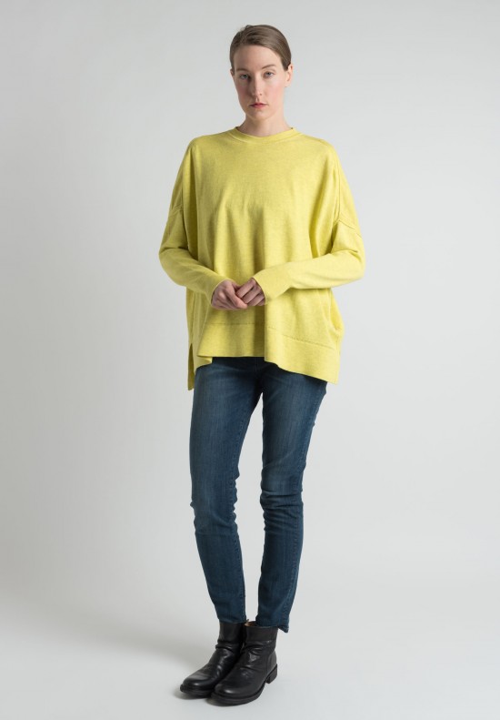 Lou Tricot Cotton Crew Neck Sweater in Lemon