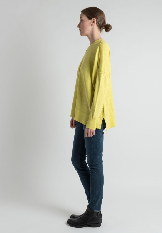 Lou Tricot Cotton Crew Neck Sweater in Lemon