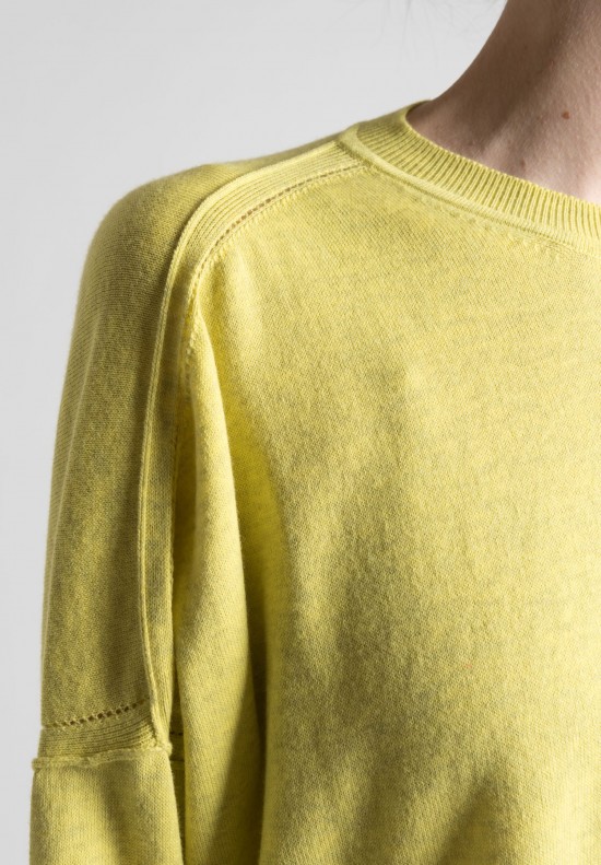 Lou Tricot Cotton Crew Neck Sweater in Lemon