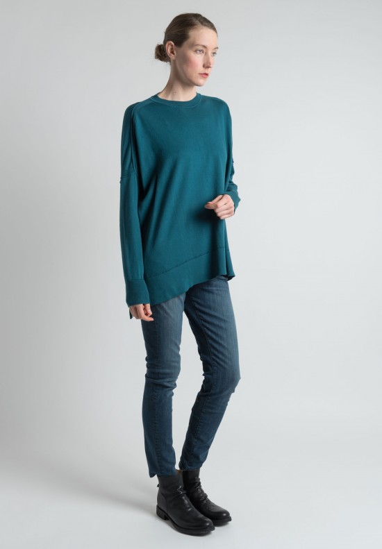 Lou Tricot Cotton Crew Neck Sweater in Teal