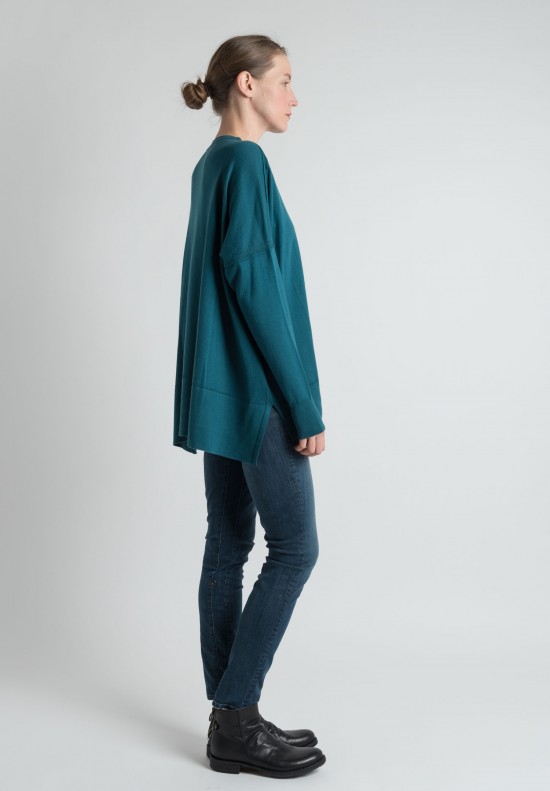 Lou Tricot Cotton Crew Neck Sweater in Teal
