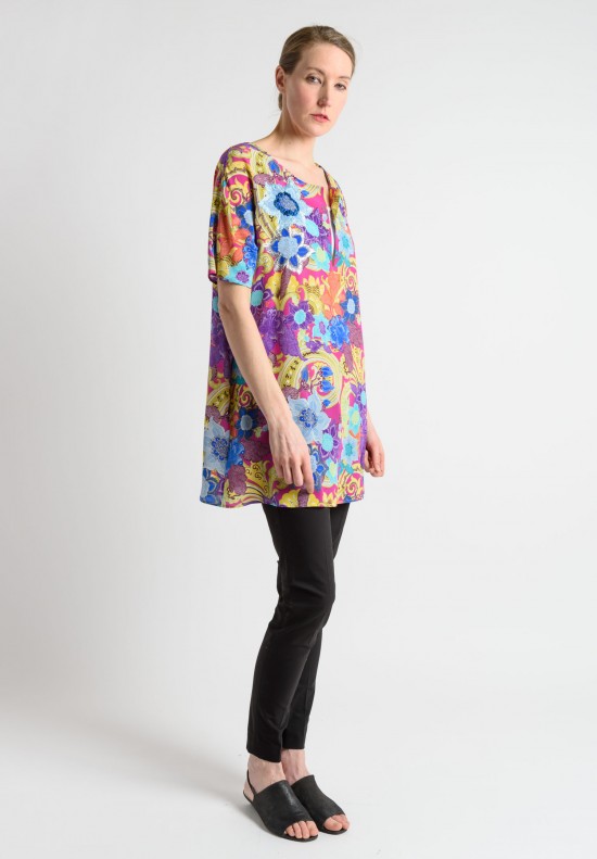Etro Silk Floral & Paisley Print Tunic in Fuchsia	