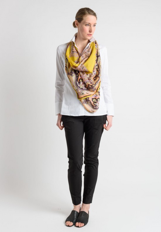 Etro Cashmere/Silk Square Paisley Print Scarf in Gold	