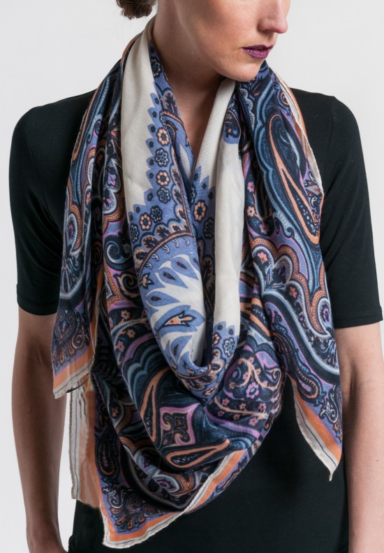 Black and Grey Paisley Cashmere & Silk Scarf