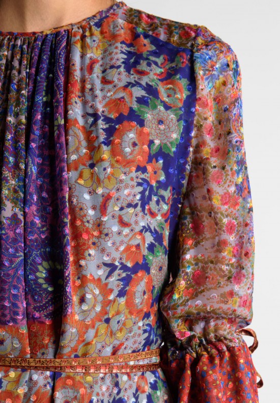 Etro Runway Silk Floral Dress in Red/Purple