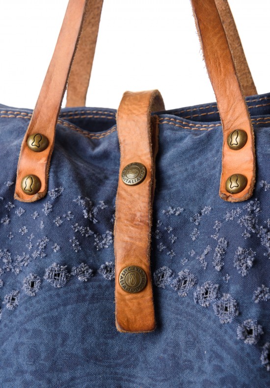 Campomaggi Distressed Cotton Tote Bag in Blue	