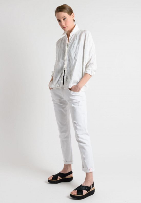 Umitunal Linen Placket Shirt in White	