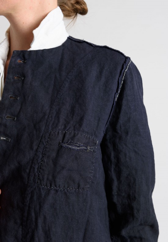 Umitunal Linen Belted Jacket in Dark Navy	