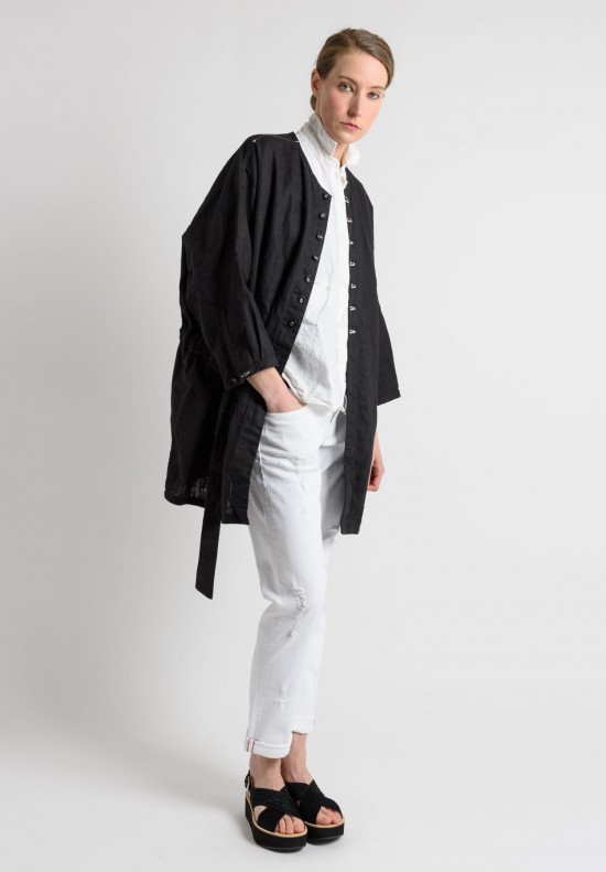 Umitunal Linen Medium Length Jacket in Black	