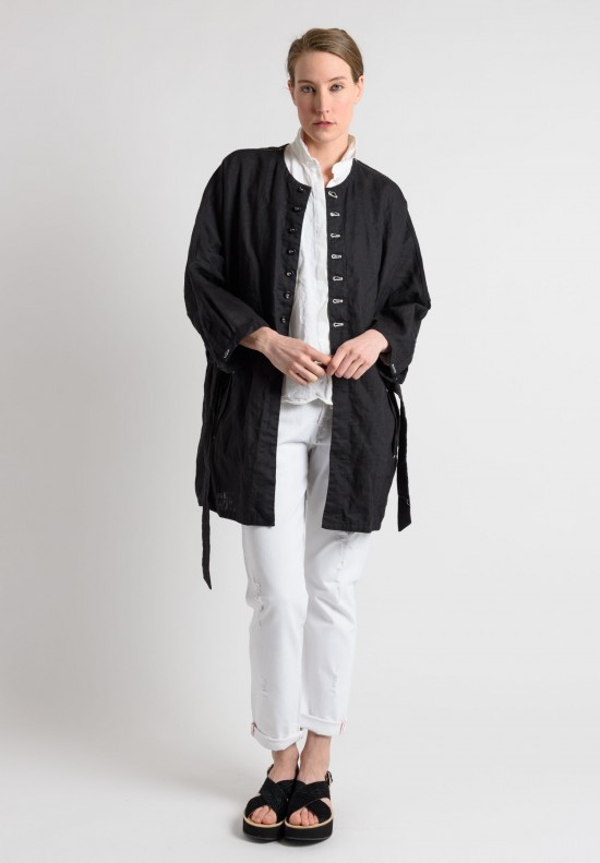 Umitunal Linen Medium Length Jacket in Black	