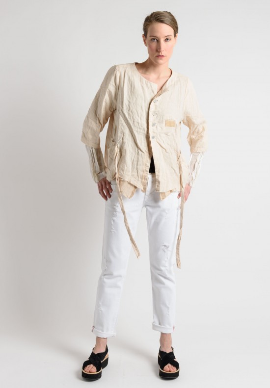 Umitunal Linen Layered Belted Jacket in Cream	
