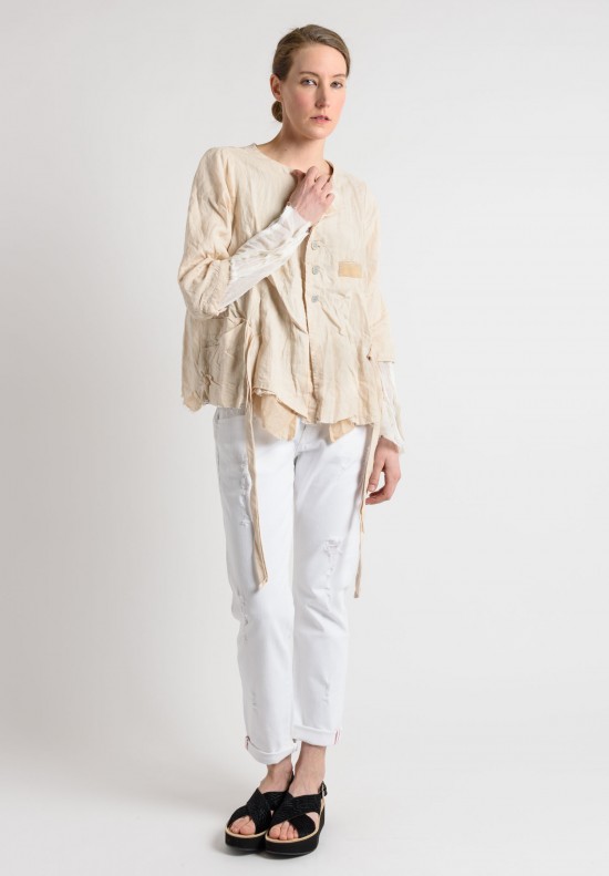 Umitunal Linen Layered Belted Jacket in Cream	