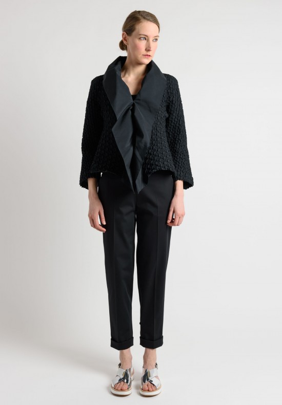 Issey Miyake Short Textured Shawl Collar Jacket in Black	