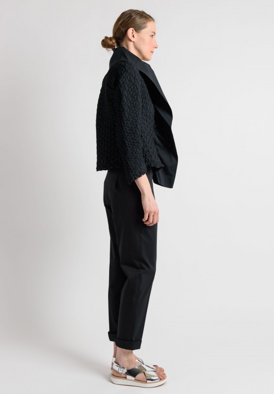 Issey Miyake Short Textured Shawl Collar Jacket in Black	