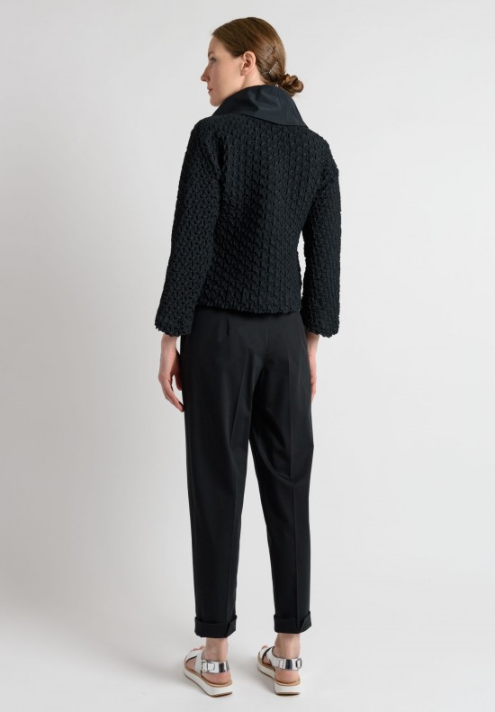 Issey Miyake Short Textured Shawl Collar Jacket in Black	