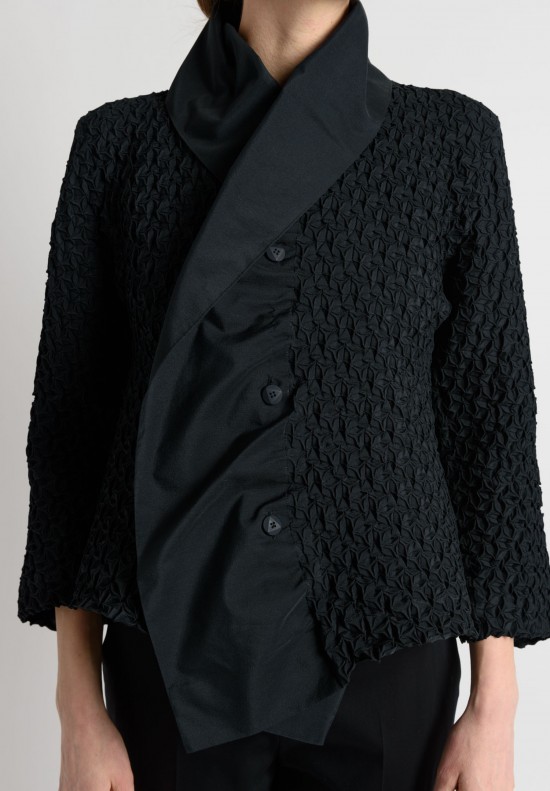 Issey Miyake Short Textured Shawl Collar Jacket in Black	