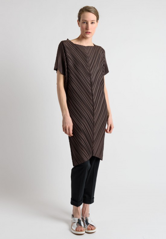 Issey Miyake Pleated Short Sleeve Tunic in Chocolate	