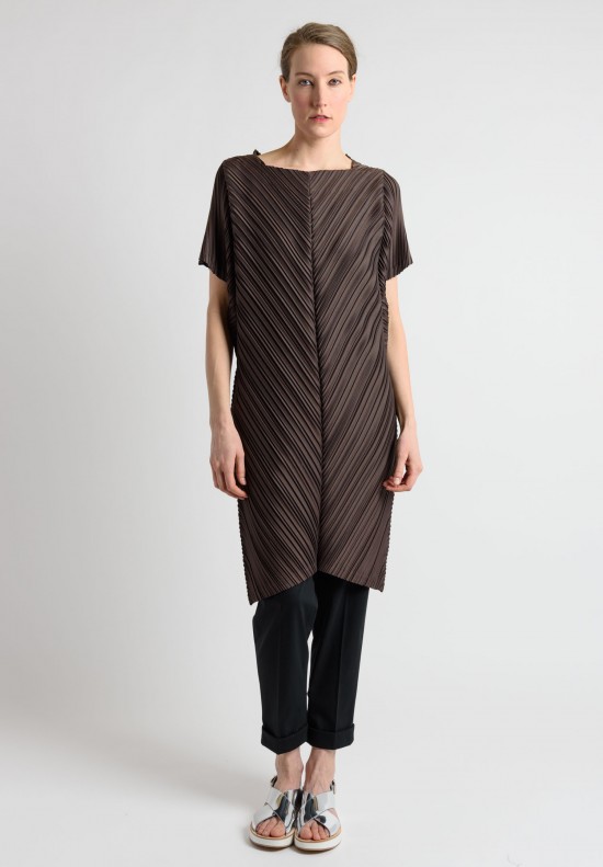 Issey Miyake Pleated Short Sleeve Tunic in Chocolate	