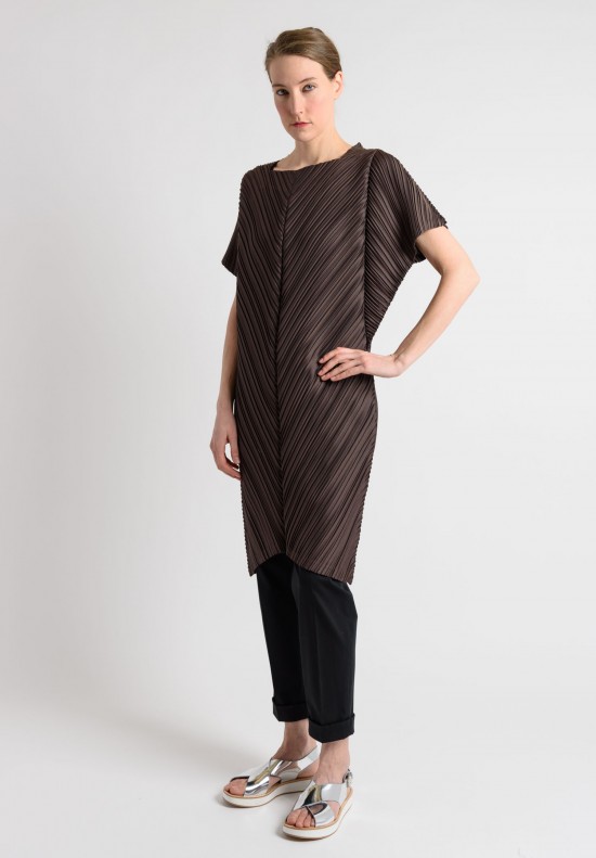 Issey Miyake Pleated Short Sleeve Tunic in Chocolate	