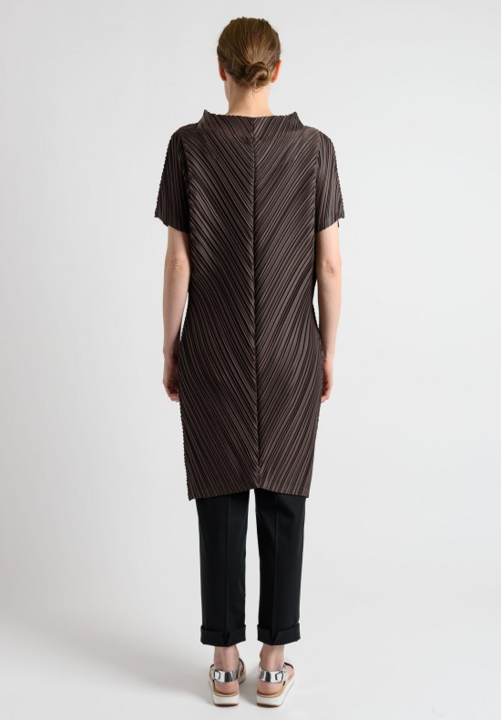 Issey Miyake Pleated Short Sleeve Tunic in Chocolate	