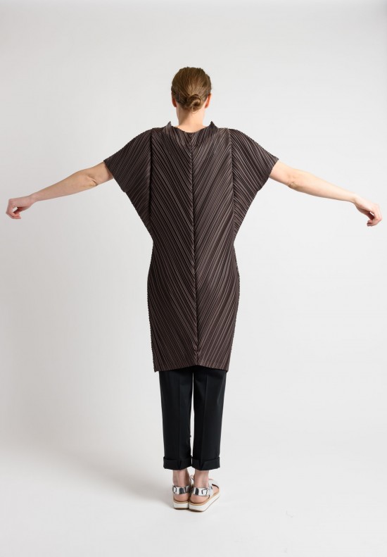 Issey Miyake Pleated Short Sleeve Tunic in Chocolate	