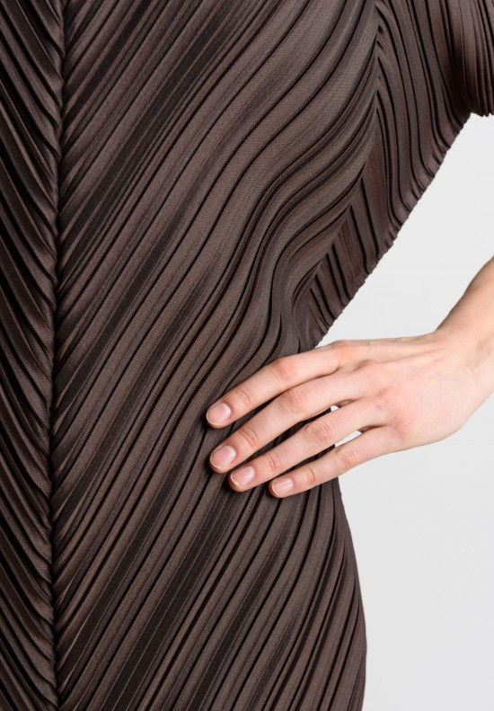 Issey Miyake Pleated Short Sleeve Tunic in Chocolate	