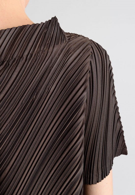 Issey Miyake Pleated Short Sleeve Tunic in Chocolate	