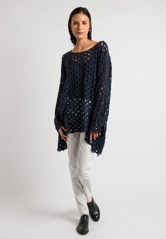 Rundholz Cashmere Long Sleeve Perforated Tunic in Dark Navy | Santa Fe ...