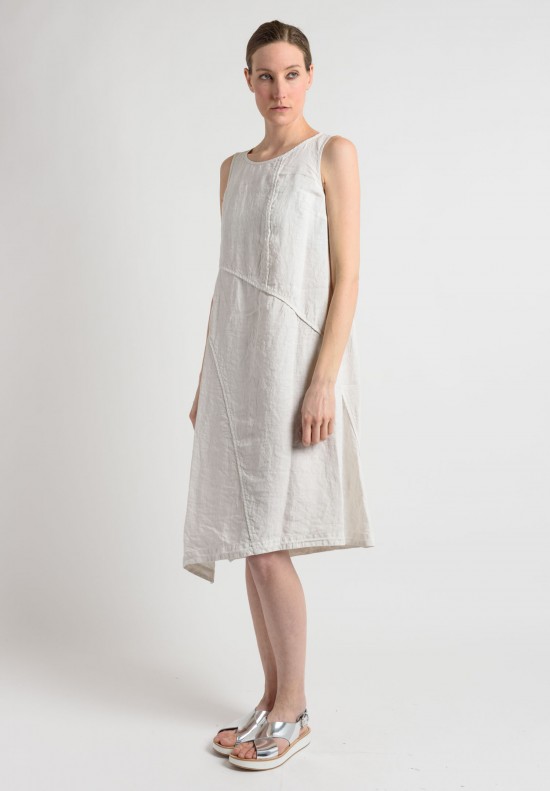 Oska Linen Asymmetrical A-Line Dress in Off White	