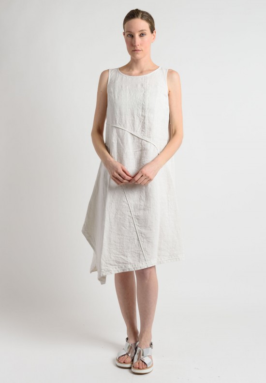Oska Linen Asymmetrical A-Line Dress in Off White	