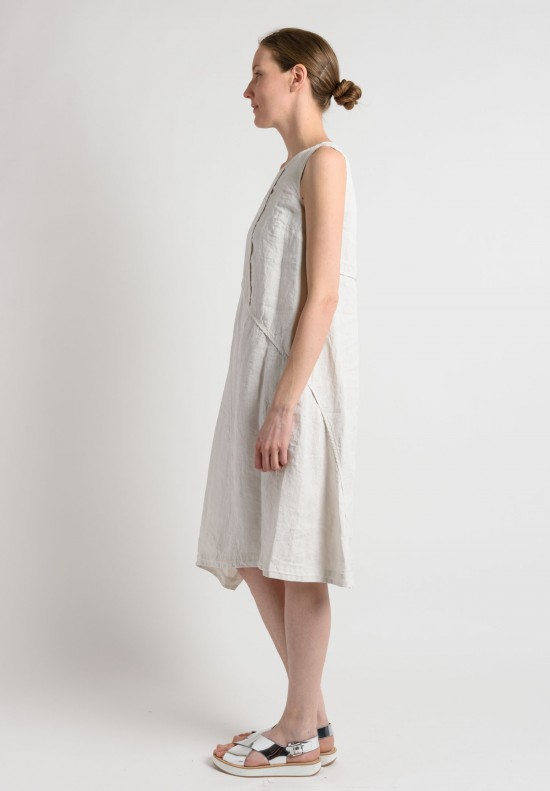 Oska Linen Asymmetrical A-Line Dress in Off White	