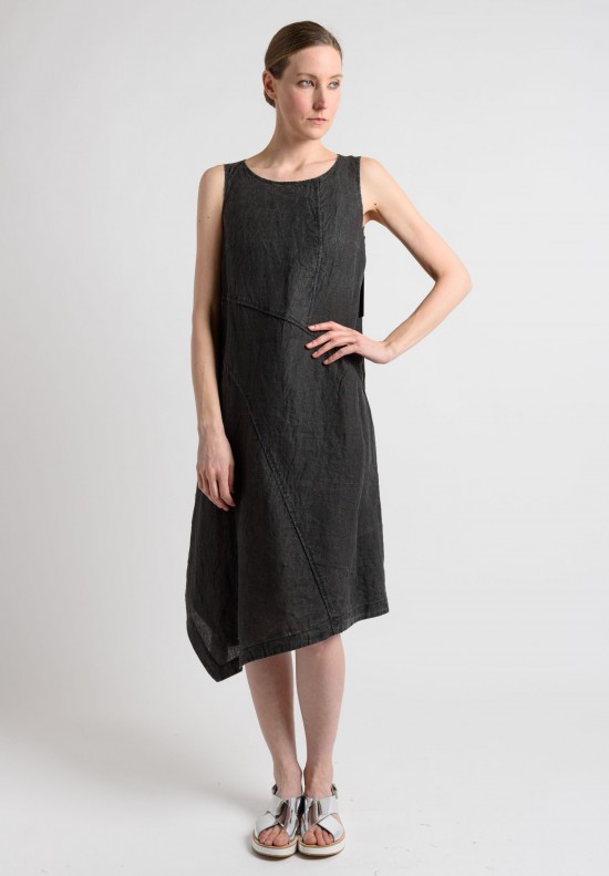 Oska Linen Asymmetrical A-Line Dress in Black	