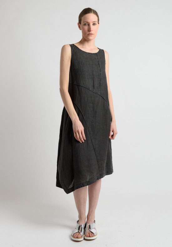Oska Linen Asymmetrical A-Line Dress in Black	
