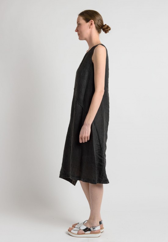 Oska Linen Asymmetrical A-Line Dress in Black	