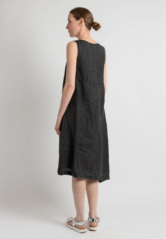 Oska Linen Asymmetrical A-Line Dress in Black	