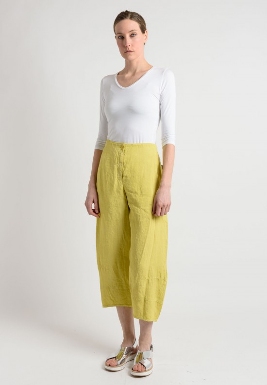 Oska Linen Cropped Wide Leg Pants in Yellow	