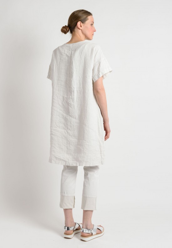 Oska Linen Short Sleeve Tunic Dress in Off White	