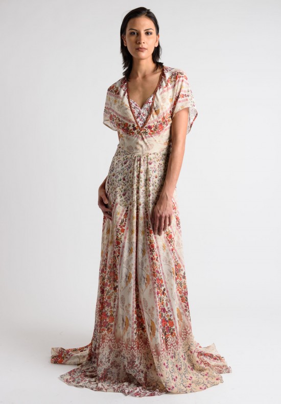 Etro Runway Silk Long Floral Dress with Floral Bra in Cream | Santa Fe ...