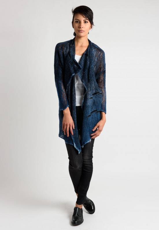 Avant Toi Loose Knit Open Front Cardigan in Indigo