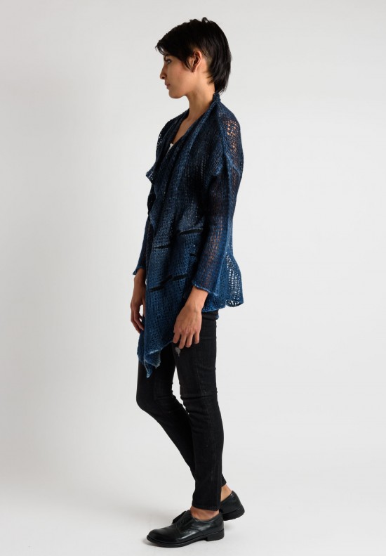 Avant Toi Loose Knit Open Front Cardigan in Indigo