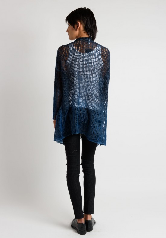 Avant Toi Loose Knit Open Front Cardigan in Indigo