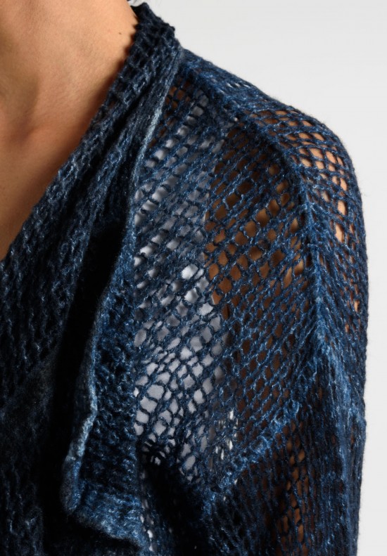 Avant Toi Loose Knit Open Front Cardigan in Indigo