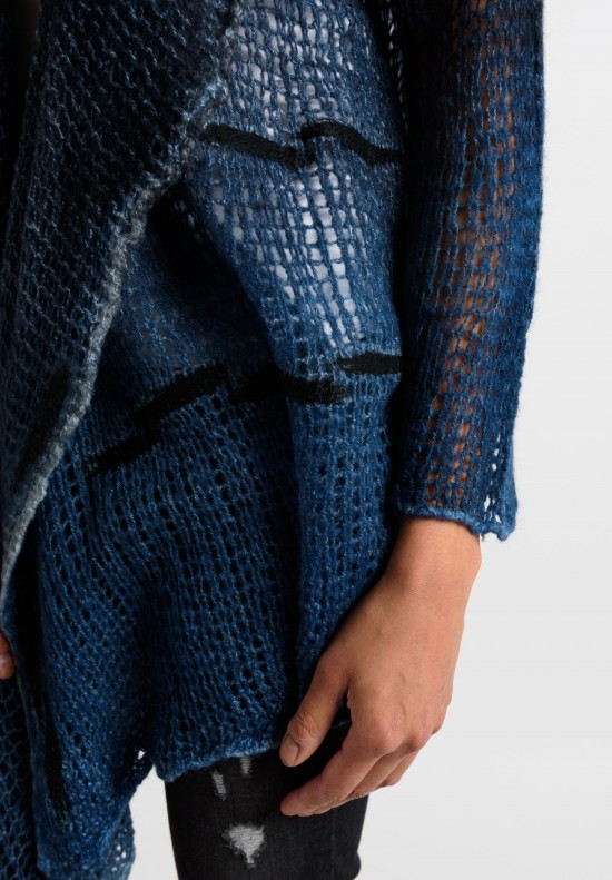 Avant Toi Loose Knit Open Front Cardigan in Indigo