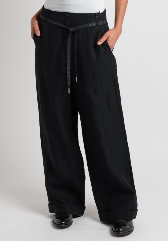 Annette Görtz Linen Cuffed Wide Leg Pants in Black	