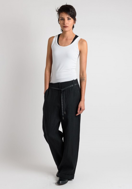 Annette Görtz Linen Cuffed Wide Leg Pants in Black	